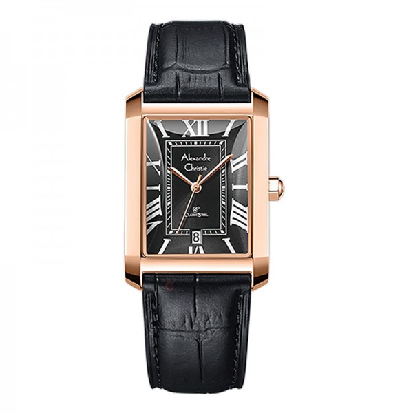 Alexandre Christie AC 8714 Rosegold Black Leather Man MDLRGBA